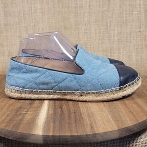 Talbots Denim Espadrille Slip On Flats Quilted Canvas Leather Toe Women's Size 7